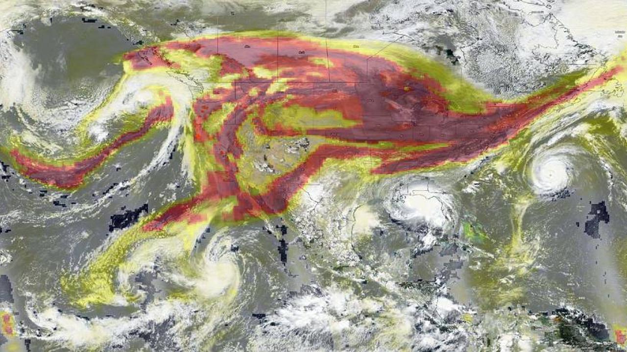 NOAA/NASA Sees Dueling Disasters in Wide Angle Satellite Image NOAA/NASA Sees Dueling Disasters in Wide Angle Satellite Image